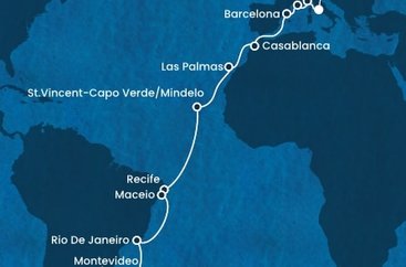 Itálie, Francie, Španělsko, Maroko, Kapverdy, Brazílie, Uruguay, Argentina z Civitavecchia na lodi Costa Deliziosa