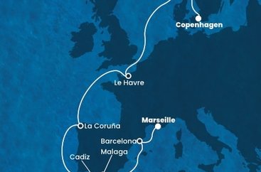 Dánsko, Norsko, Francie, Španělsko z Kodaně na lodi Costa Diadema