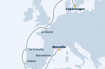 Dánsko, Norsko, Francie, Španělsko, Portugalsko z Kodaně na lodi Costa Firenze