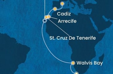 Jihoafrická republika, Namibie, Španělsko z Kapského Města na lodi Costa Toscana