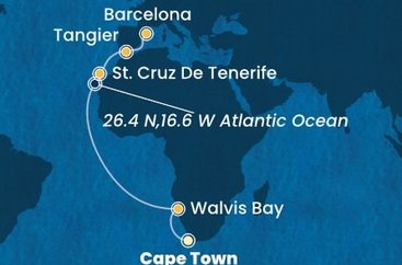 Jihoafrická republika, Namibie, Španělsko, Maroko z Kapského Města na lodi Costa Smeralda