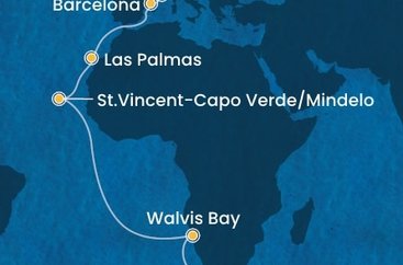 Jihoafrická republika, Namibie, Kapverdy, Španělsko, Francie, Itálie z Kapského Města na lodi Costa Deliziosa
