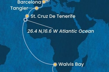 Jihoafrická republika, Namibie, Španělsko, Maroko, Itálie, Francie z Kapského Města na lodi Costa Smeralda