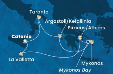 Itálie, Kefalonie, Řecko, Malta z Katánie na lodi Costa Fascinosa