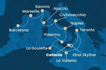 Itálie, Malta, Tunisko, Francie, Španělsko z Katánie na lodi Costa Fascinosa