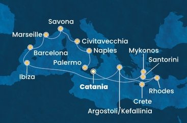 Itálie, Řecko, Španělsko, Francie z Katánie na lodi Costa Fascinosa