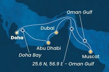 Katar, Spojené arabské emiráty, Omán z Dohy na lodi Costa Smeralda