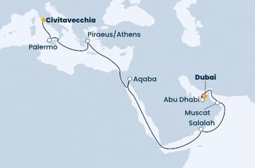 Spojené arabské emiráty, Omán, Jordánsko, Řecko, Itálie z Dubaje na lodi Costa Toscana