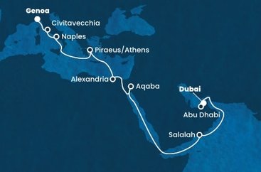 Spojené arabské emiráty, Omán, Jordánsko, Egypt, Řecko, Itálie z Dubaje na lodi Costa Smeralda