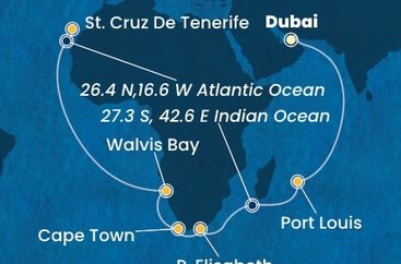 Spojené arabské emiráty, Mauricius, Jihoafrická republika, Namibie, Španělsko z Dubaje na lodi Costa Smeralda
