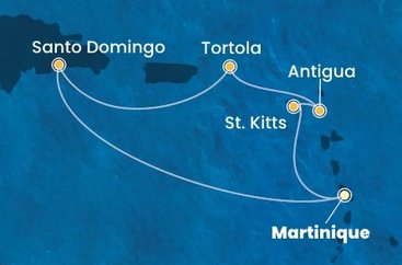 Martinik, Svatý Kryštof a Nevis, Antigua a Barbuda, Britské Panenské ostrovy, Dominikánská republika z Fort-de-France, Martinik na lodi Costa Favolosa