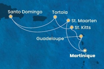 Martinik, Guadeloupe, Svatý Kryštof a Nevis, Britské Panenské ostrovy, Dominikánská republika, Svatý Martin z Fort-de-France, Martinik na lodi Costa Favolosa