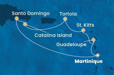 Martinik, Guadeloupe, Svatý Kryštof a Nevis, Britské Panenské ostrovy, Dominikánská republika z Fort-de-France, Martinik na lodi Costa Favolosa