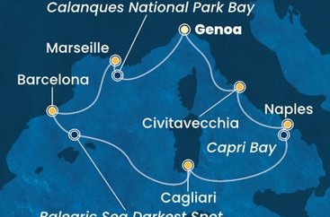 Itálie, Francie, Španělsko, Sardinie z Janova na lodi Costa Toscana
