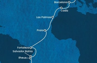 Itálie, Španělsko, Kapverdy, Brazílie z Janova na lodi Costa Diadema