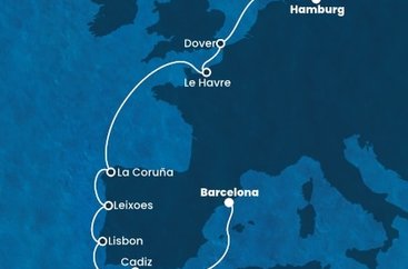 Německo, Velká Británie, Francie, Španělsko, Portugalsko z Hamburku na lodi Costa Favolosa