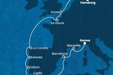 Německo, Velká Británie, Francie, Španělsko, Portugalsko, Itálie z Hamburku na lodi Costa Favolosa