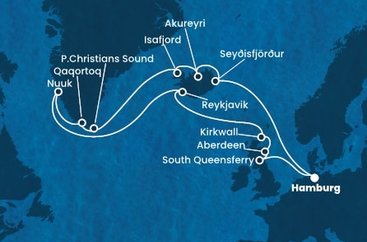 Německo, Island, Autonomní oblast Dánska, Velká Británie z Hamburku na lodi Costa Favolosa