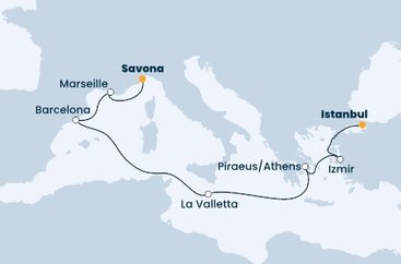 Turecko, Řecko, Malta, Španělsko, Francie, Itálie z Istanbulu na lodi Costa Fortuna