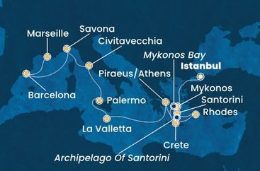 Turecko, Řecko, Malta, Itálie, Španělsko, Francie z Istanbulu na lodi Costa Fortuna