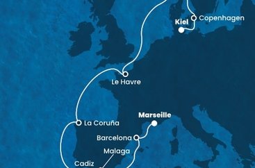 Německo, Dánsko, Norsko, Francie, Španělsko z Kielu na lodi Costa Diadema