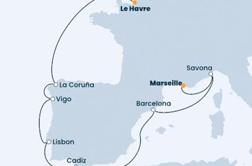 Francie, Španělsko, Portugalsko, Itálie z Le Havru na lodi Costa Favolosa