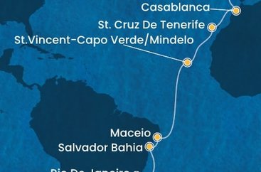 Portugalsko, Maroko, Španělsko, Kapverdy, Brazílie z Lisabonu na lodi Costa Diadema
