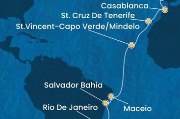 Portugalsko, Maroko, Španělsko, Kapverdy, Brazílie z Lisabonu na lodi Costa Diadema