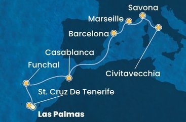 Španělsko, Portugalsko, Maroko, Francie, Itálie z Las Palmas na lodi Costa Fortuna