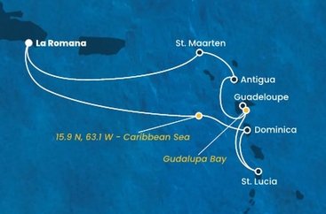 Dominikánská republika, , Dominika, Svatá Lucie, Guadeloupe, Antigua a Barbuda, Svatý Martin z La Romany na lodi Costa Fascinosa