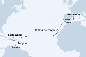Dominikánská republika, Britské Panenské ostrovy, Antigua a Barbuda, Španělsko z La Romany na lodi Costa Pacifica