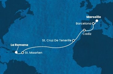 Dominikánská republika, Svatý Martin, Španělsko, Francie z La Romany na lodi Costa Fascinosa