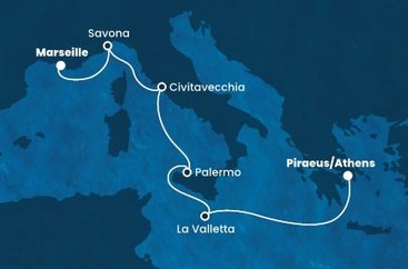 Francie, Itálie, Malta, Řecko z Marseille na lodi Costa Fortuna