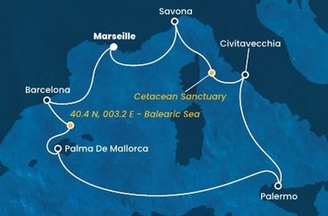 Francie, Španělsko, , Itálie z Marseille na lodi Costa Toscana