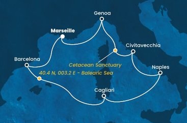 Francie, Španělsko, , Itálie z Marseille na lodi Costa Smeralda