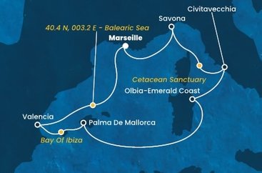 Francie, Itálie, , Španělsko z Marseille na lodi Costa Pacifica