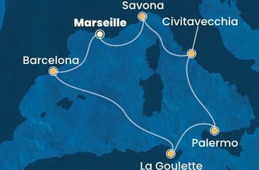 Francie, Španělsko, Tunisko, Itálie z Marseille na lodi Costa Pacifica