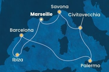 Francie, Španělsko, Itálie z Marseille na lodi Costa Smeralda