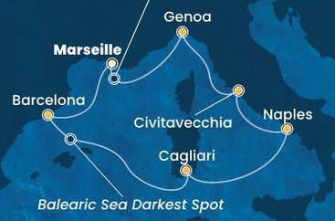 Francie, Španělsko, Sardinie, Itálie z Marseille na lodi Costa Toscana