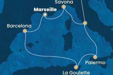 Francie, Španělsko, Tunisko, Sicílie, Itálie z Marseille na lodi Costa Pacifica