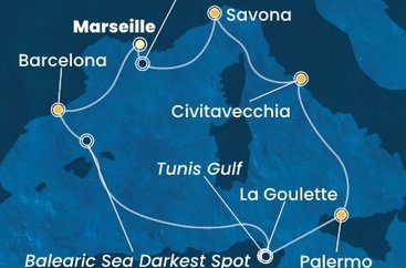 Francie, Španělsko, Tunisko, Itálie z Marseille na lodi Costa Smeralda Francie, Španělsko, Tunisko, Itálie z Marseille na lodi Costa Smeralda