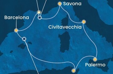 Francie, Španělsko, Tunisko, Itálie z Marseille na lodi Costa Smeralda