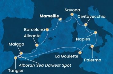 Francie, Španělsko, Maroko, , Tunisko, Sicílie, Itálie z Marseille na lodi Costa Toscana
