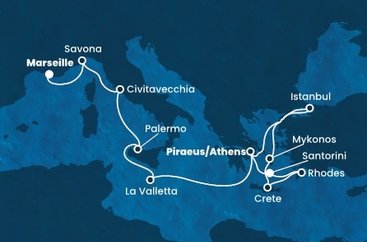 Francie, Itálie, Malta, Řecko, Turecko z Marseille na lodi Costa Fortuna