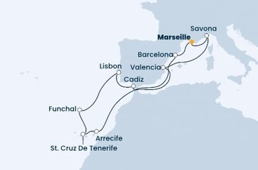 Francie, Itálie, Španělsko, Portugalsko z Marseille na lodi Costa Firenze