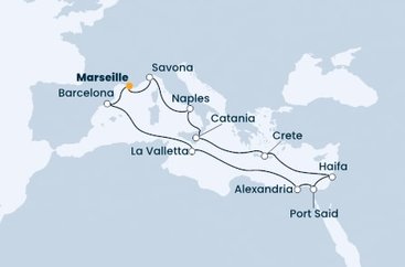 Francie, Itálie, Řecko, Izrael, Egypt, Malta, Španělsko z Marseille na lodi Costa Pacifica