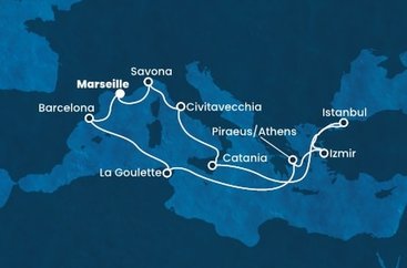 Francie, Itálie, Turecko, Řecko, Tunisko, Španělsko z Marseille na lodi Costa Fortuna