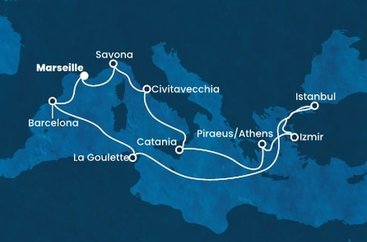 Francie, Itálie, Řecko, Turecko, Tunisko, Španělsko z Marseille na lodi Costa Fortuna