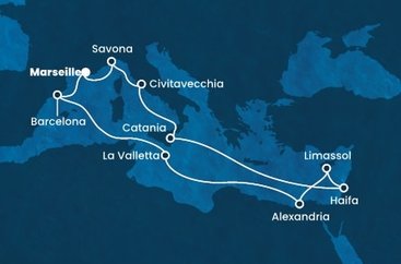 Francie, Itálie, Izrael, Kypr, Egypt, Malta, Španělsko z Marseille na lodi Costa Diadema