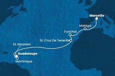 Francie, Španělsko, Portugalsko, Svatý Martin, Martinik, Guadeloupe z Marseille na lodi Costa Fortuna